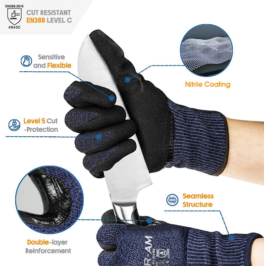 💖Spring Hot Sale 50% OFF 🧤 Level 5 Cut-Resistant Work Gloves – Tough Grip, Nitrile Coated, Touchscreen Ready